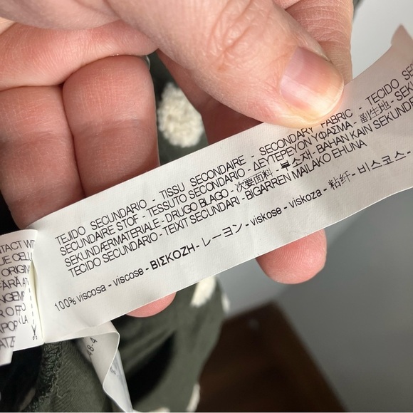 Zara v-neck mini dress olive green with textured polka dots size medium - Picture 8 of 10